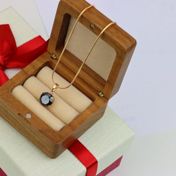 "Round Black Stone Rose Gold Pendant with Classic Prong Setting, XPPT1261 - Picture 7 of 13